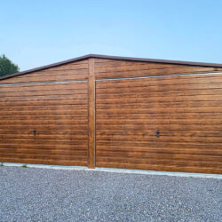 Garaż blaszany dwustanowiskowy dwuspadowy Orzech 6m x 6m