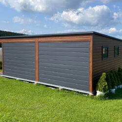 Garaż spad do tyłu z wiatą 7m x 5m Orzech i Grafit