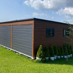 Garaż spad do tyłu z wiatą 7m x 5m Orzech i Grafit - obrazek 2